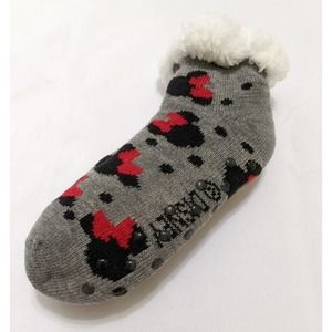 New Disney Minnie mouse red bow faux sherpa lined socks